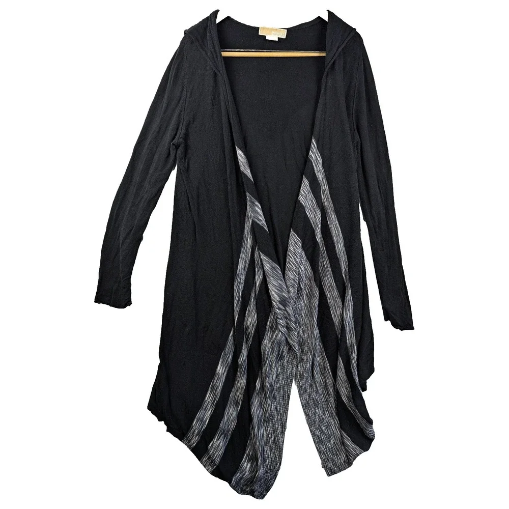Michael Kors Open Long Cardigan Hooded Sweater Whimsy Goth Black Gray Sheer